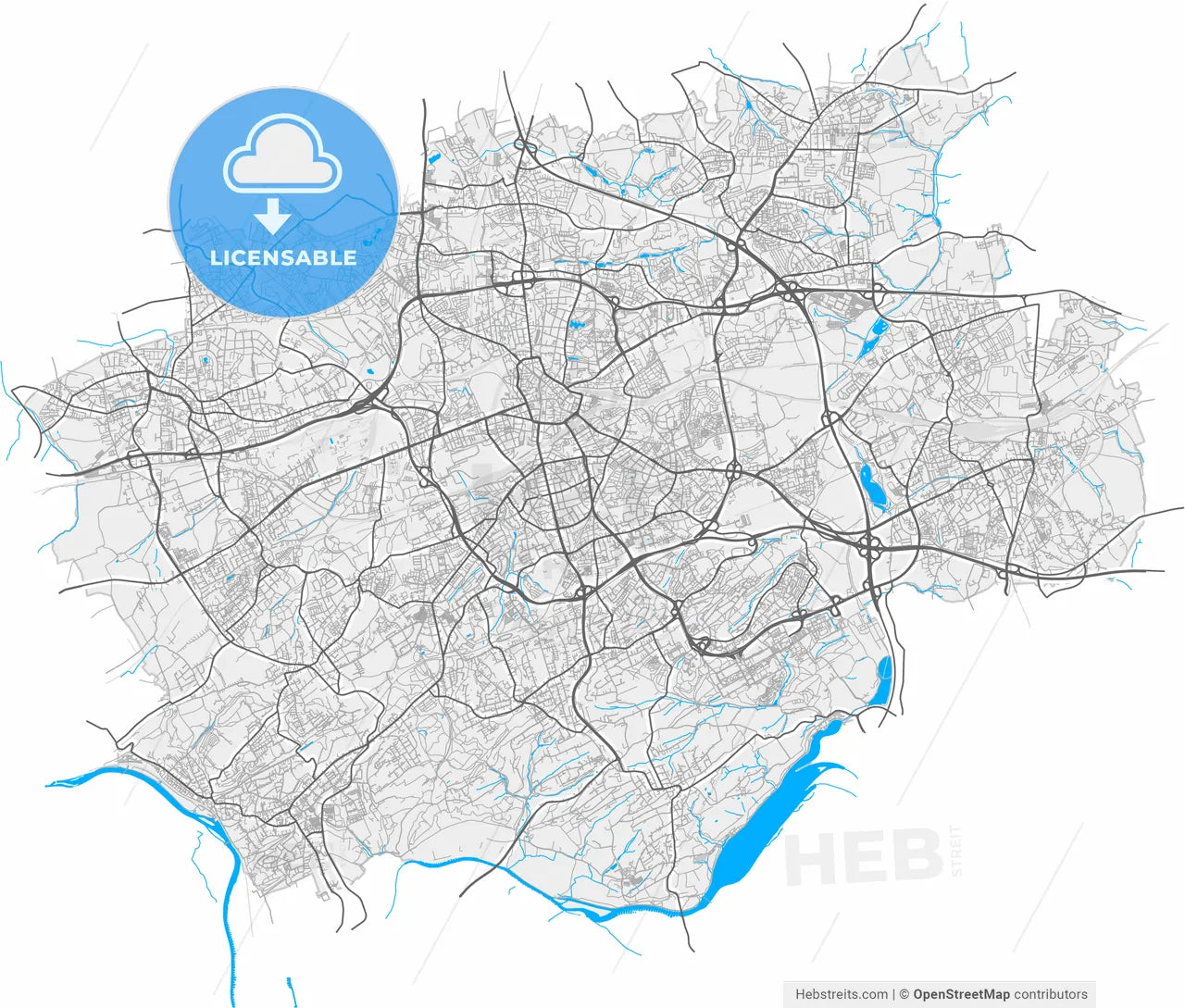 Bochum, North Rhine-Westphalia, Germany, high resolution vector map - Instant download PDF and JPG