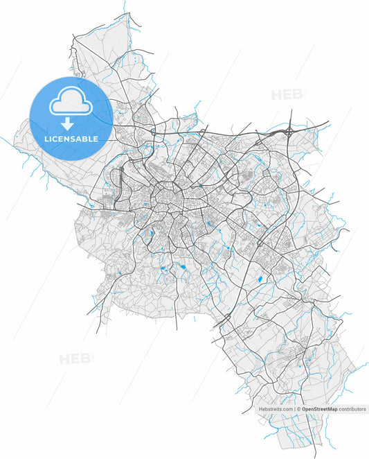 Aachen, North Rhine-Westphalia, Germany, high resolution vector map - Instant download PDF and JPG