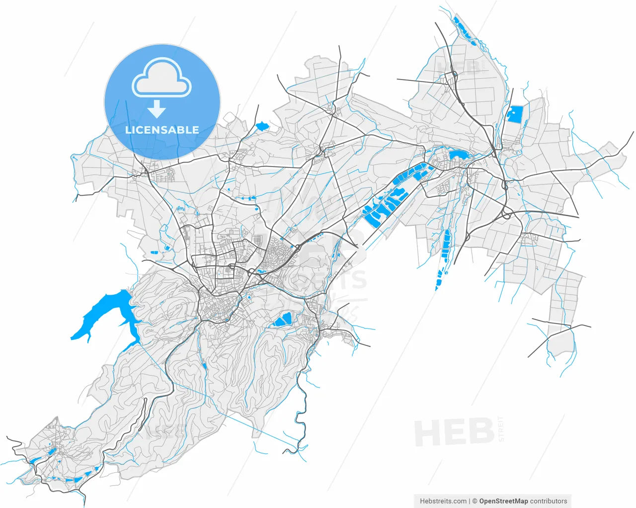 Goslar, Lower Saxony, Germany, high resolution vector map - Instant download PDF and JPG