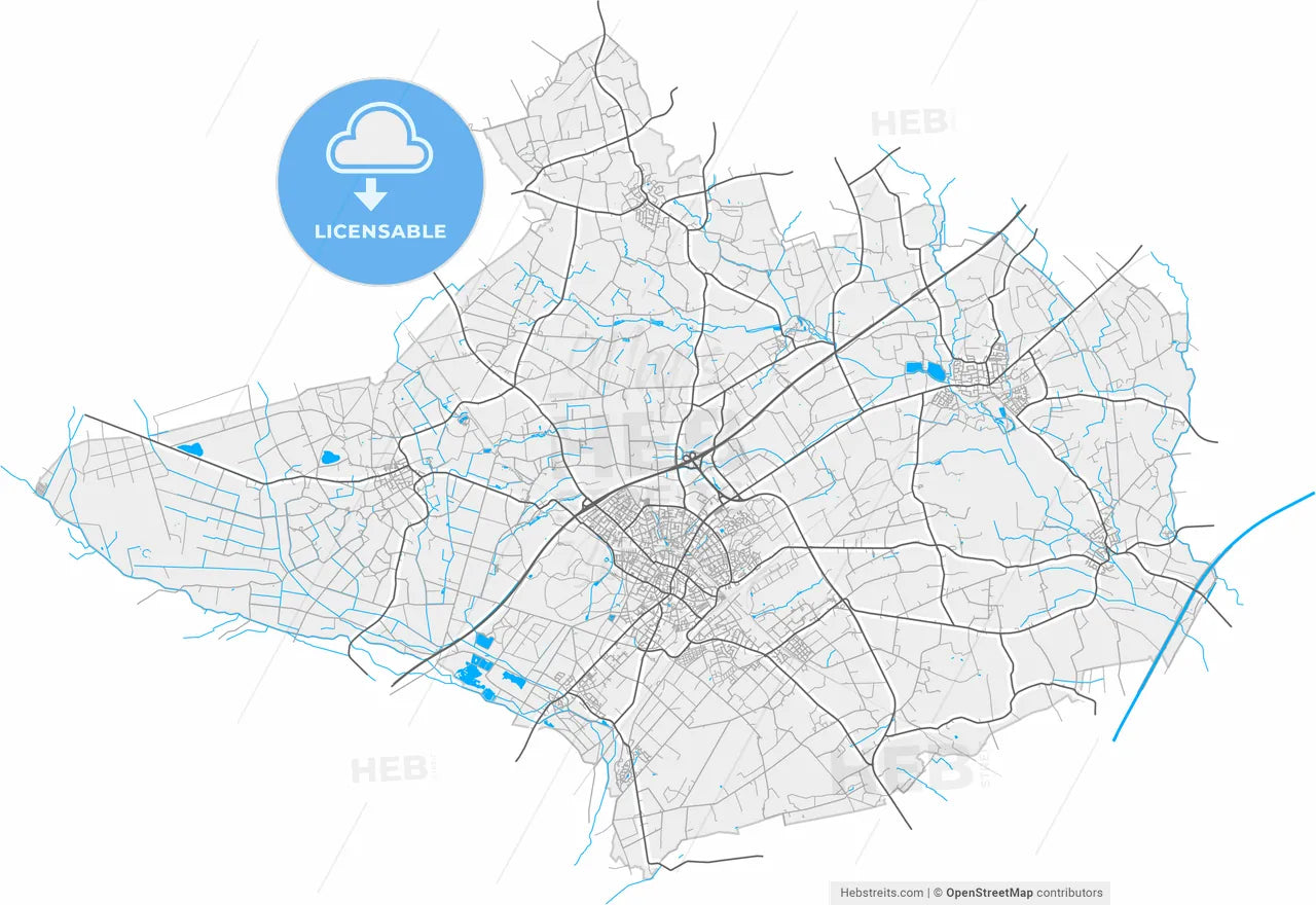 Dulmen, North Rhine-Westphalia, Germany, high resolution vector map - Instant download PDF and JPG