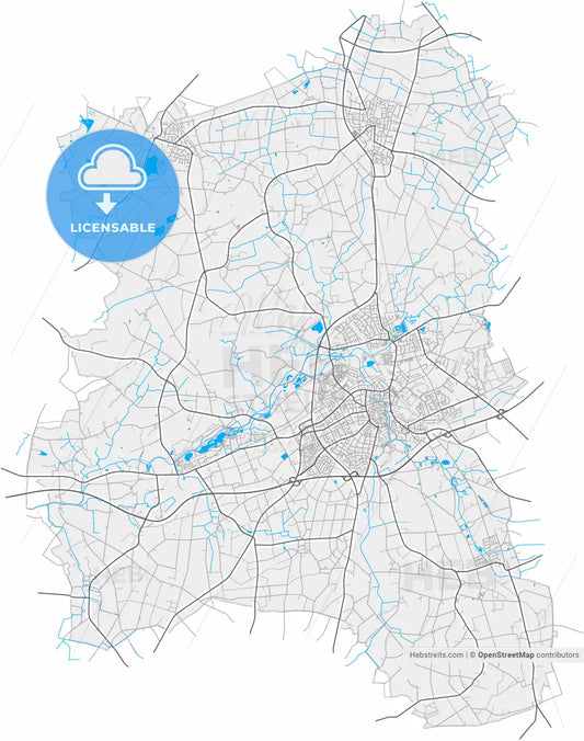 Borken, North Rhine-Westphalia, Germany, high resolution vector map - Instant download PDF and JPG