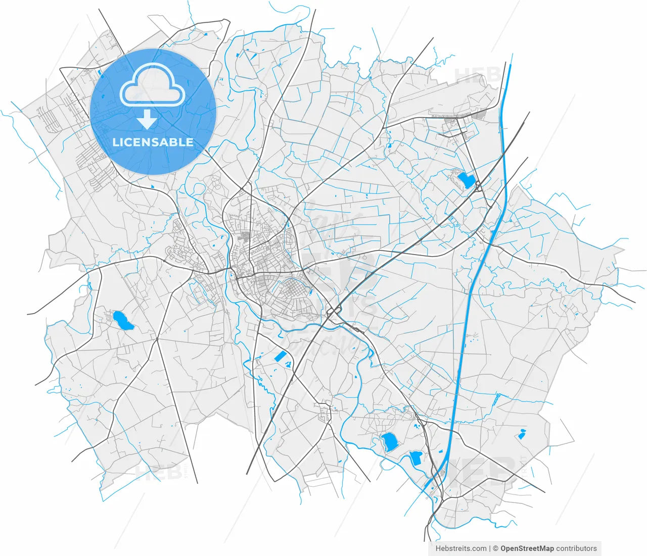 Greven, North Rhine-Westphalia, Germany, high resolution vector map - Instant download PDF and JPG
