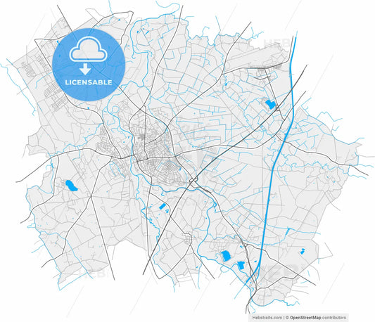 Greven, North Rhine-Westphalia, Germany, high resolution vector map - Instant download PDF and JPG