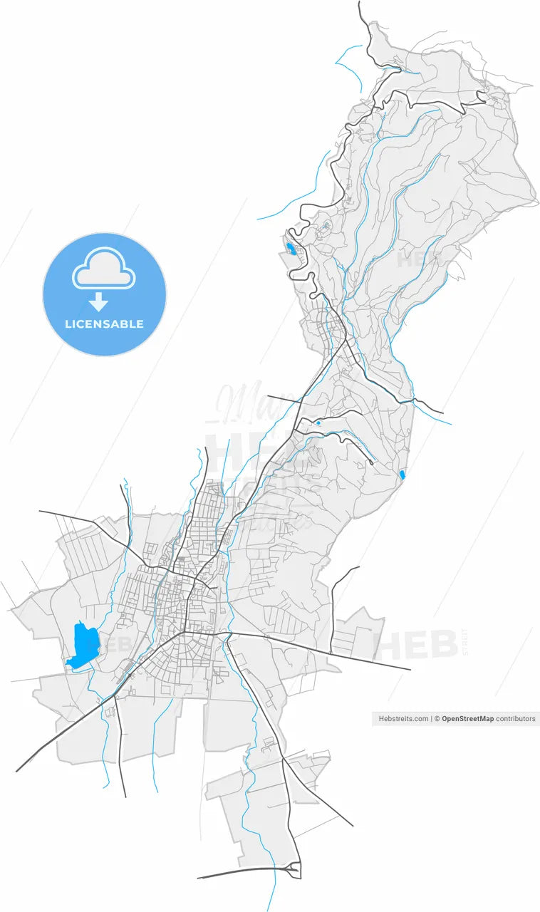 Gyöngyös, Heves, Hungary, high resolution vector map - Instant download PDF and JPG