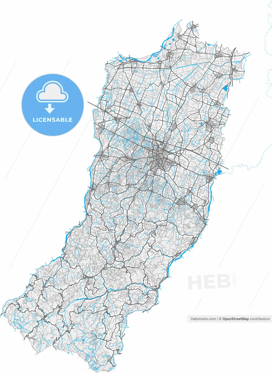 Reggio Emilia, Emilia-Romagna, Italy, high resolution vector map - Instant download PDF and JPG