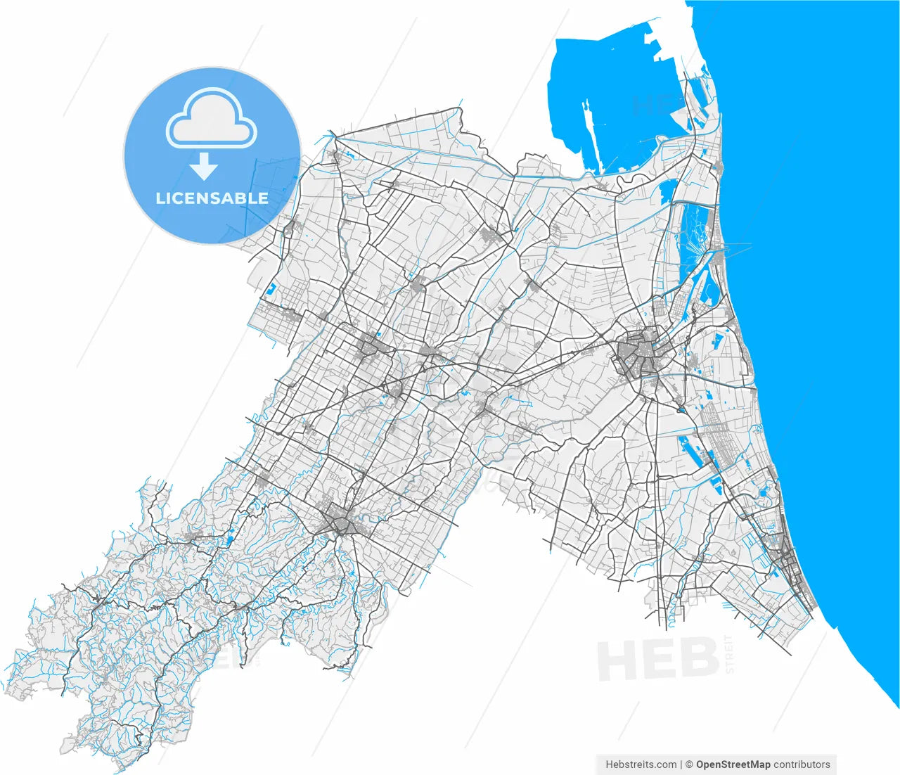 Ravenna, Emilia-Romagna, Italy, high resolution vector map - Instant download PDF and JPG