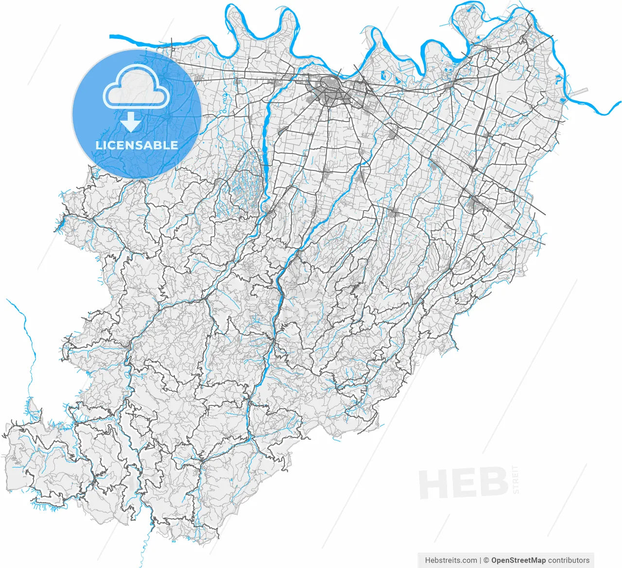 Piacenza, Emilia-Romagna, Italy, high resolution vector map - Instant download PDF and JPG