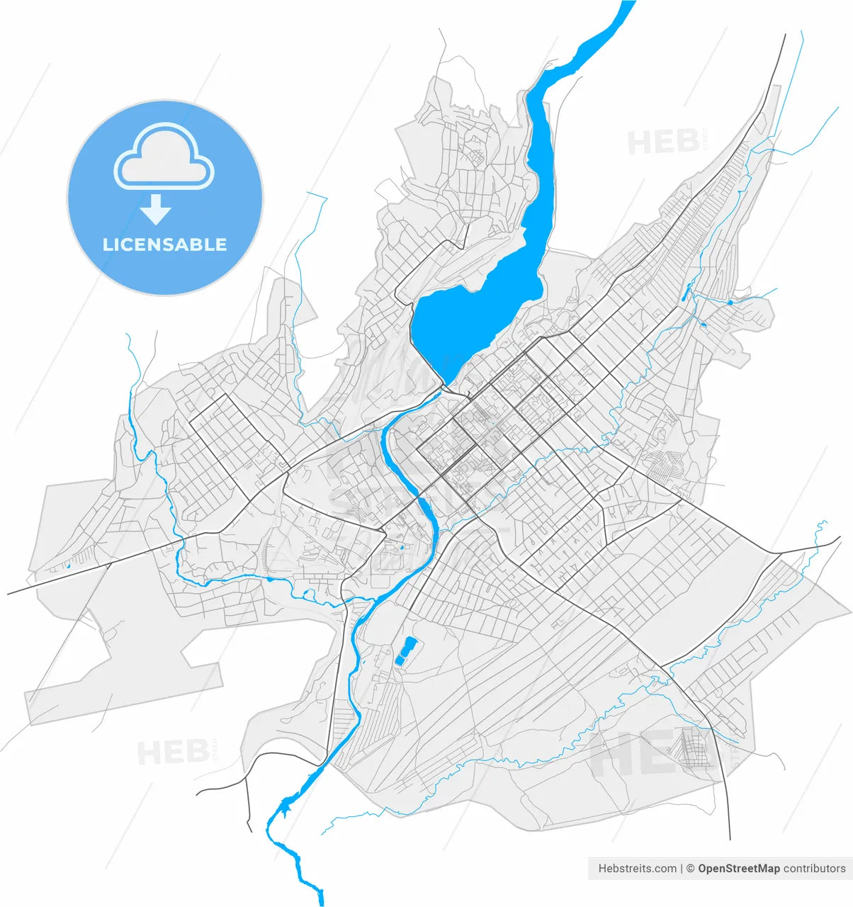 Beloretsk, Republic of Bashkortostan, Russia, high resolution vector map - Instant download PDF and JPG