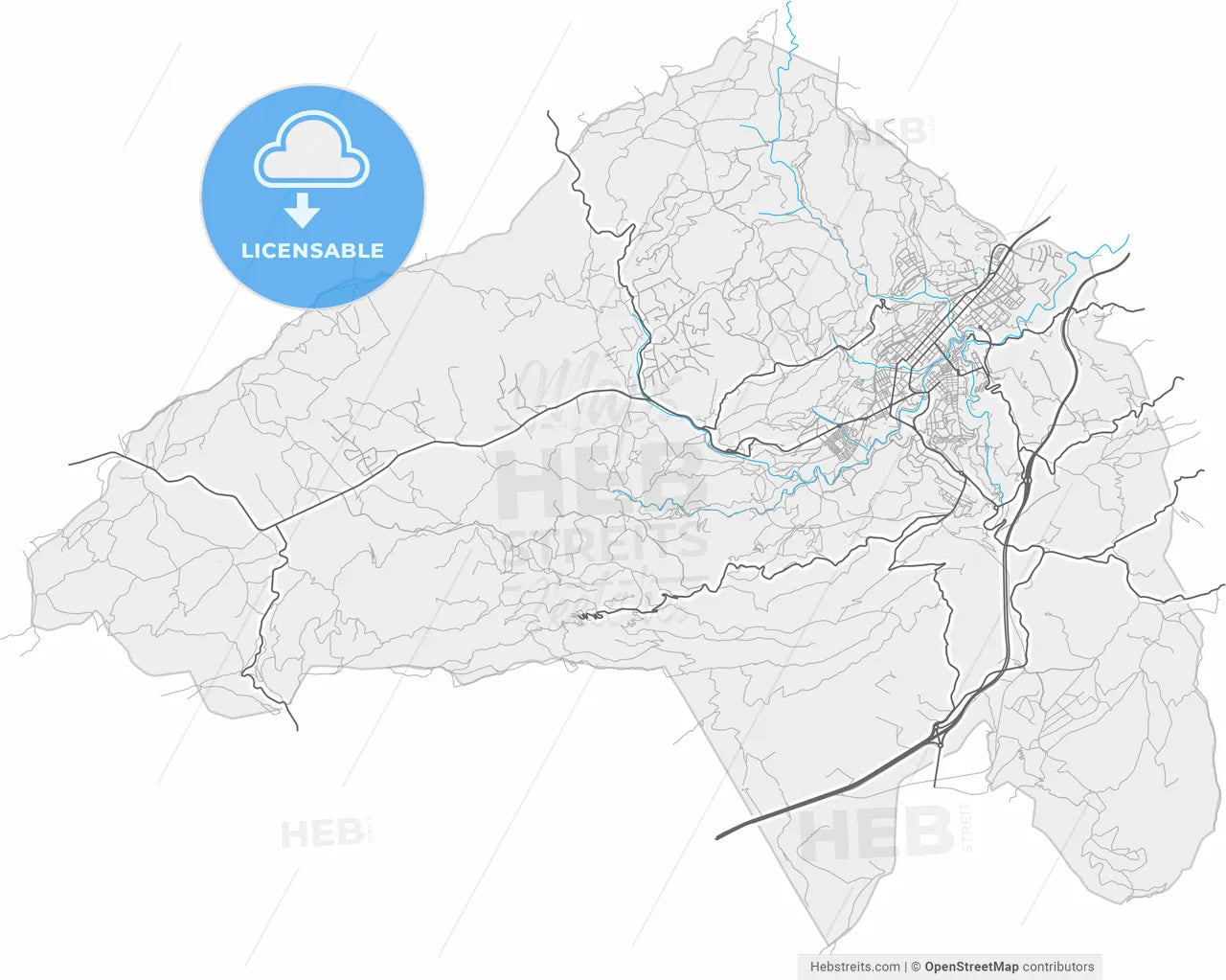 Alcoy, Alicante, Spain, high resolution vector map - Instant download PDF and JPG