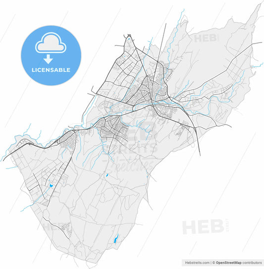Çerkezköy, Tekirdağ, Turkey, high resolution vector map - Instant download PDF and JPG