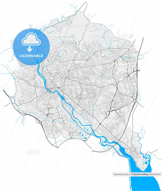 Exeter, South West England, England, high resolution vector map - Instant download PDF and JPG