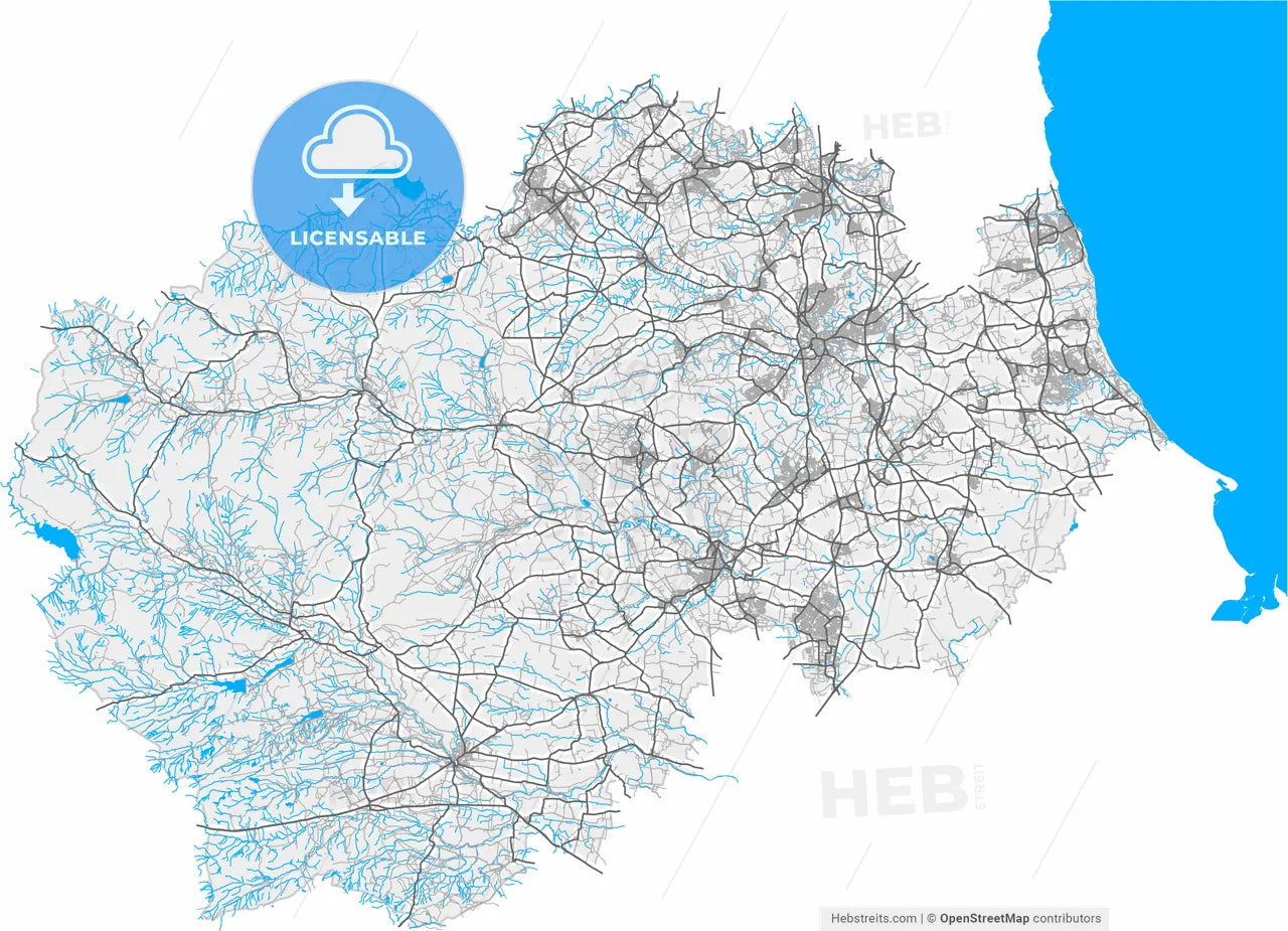 Durham, North East England, England, high resolution vector map - Instant download PDF and JPG