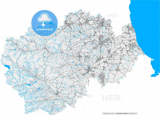 Durham, North East England, England, high resolution vector map - Instant download PDF and JPG