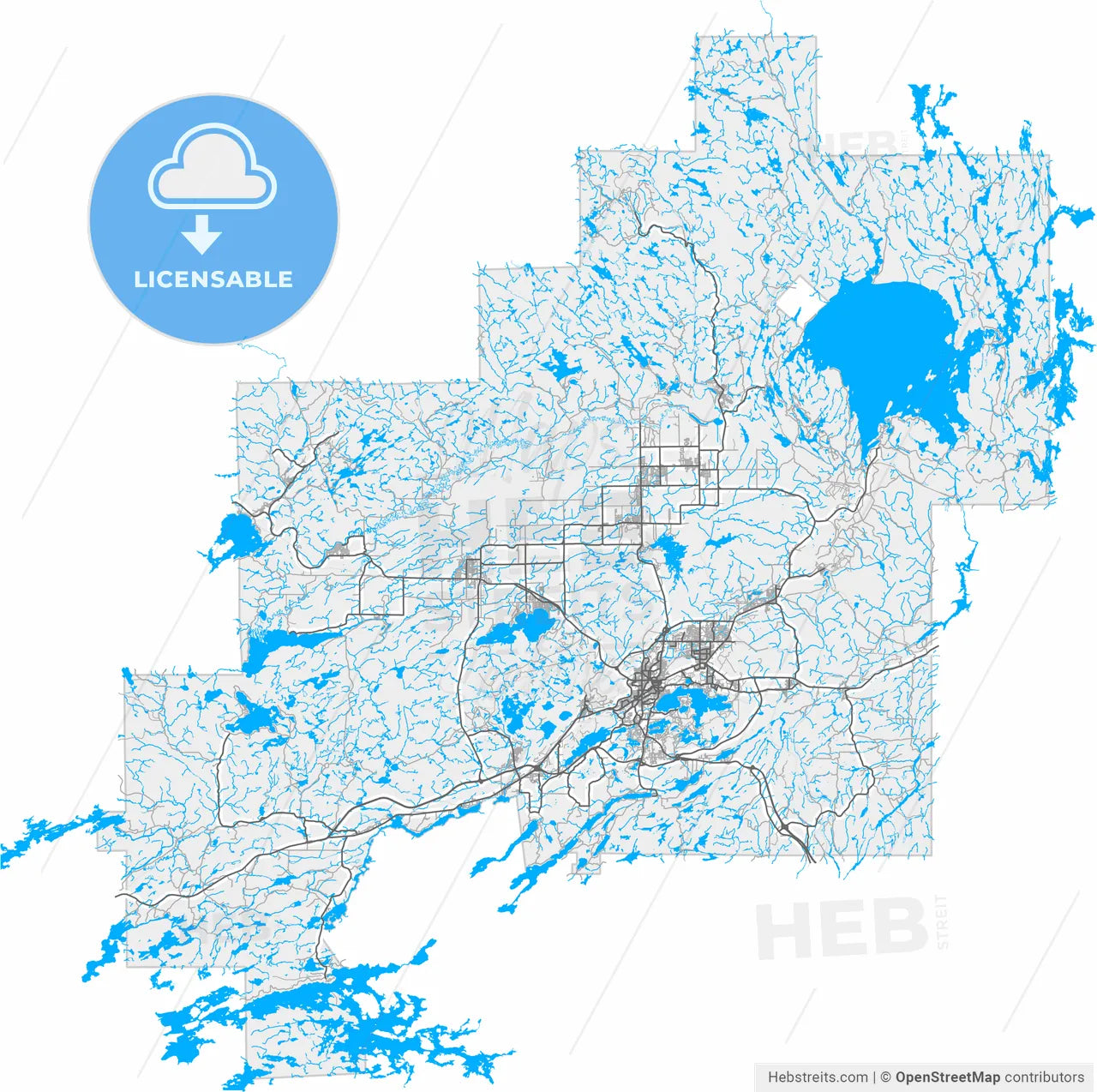 Greater Sudbury, Ontario, Canada, high resolution vector map - Instant download PDF and JPG