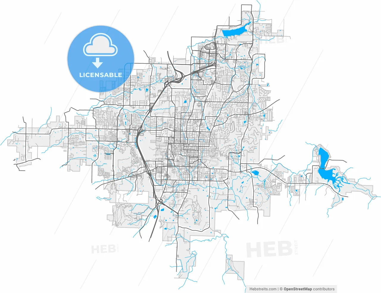 Fayetteville, Arkansas, United States, high resolution vector map - Instant download PDF and JPG