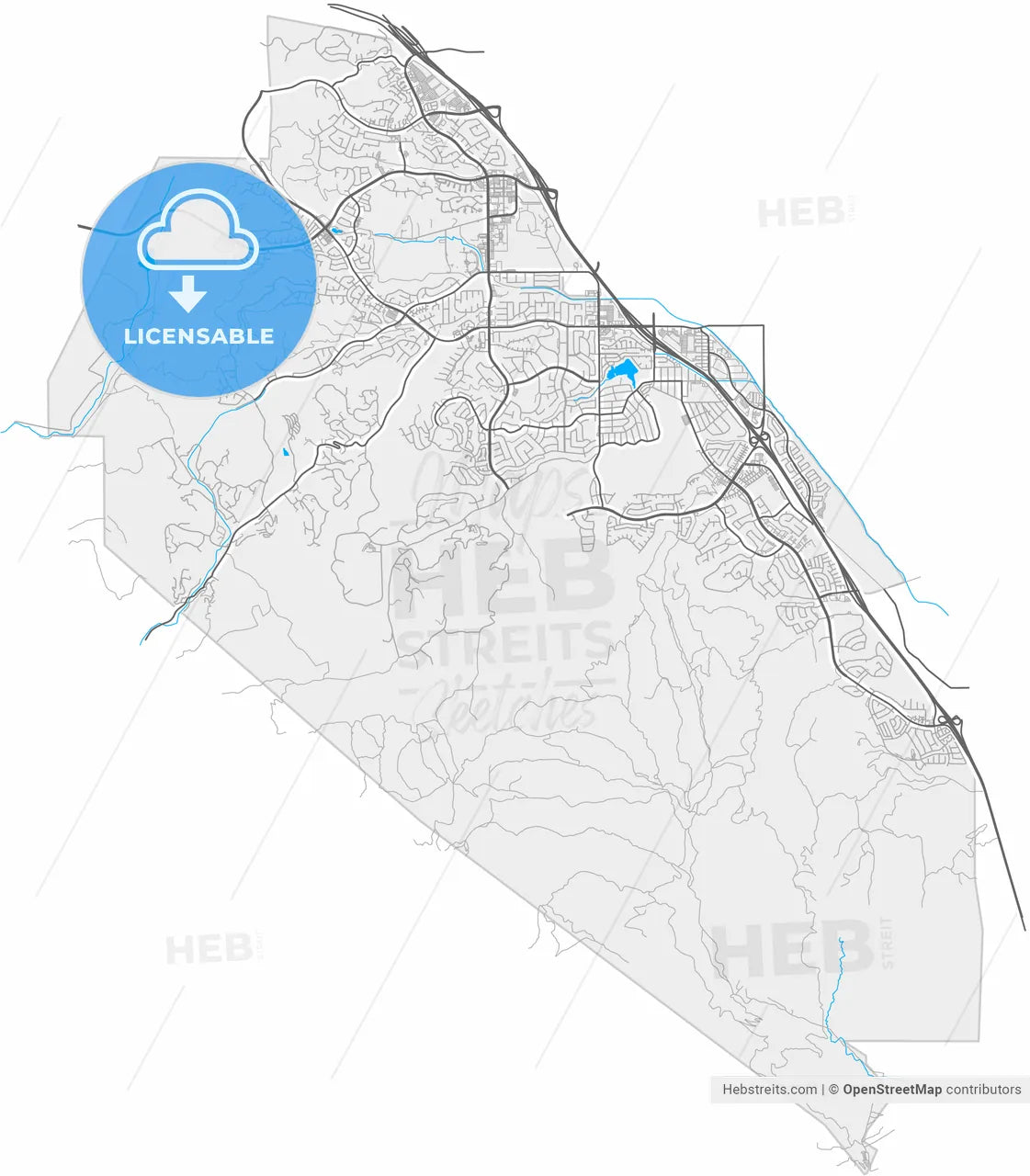Chino Hills, California, United States, high resolution vector map - Instant download PDF and JPG