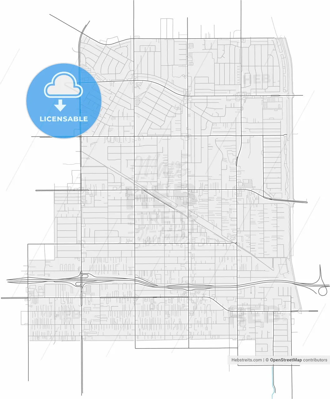 Bellflower, California, United States, high resolution vector map - Instant download PDF and JPG