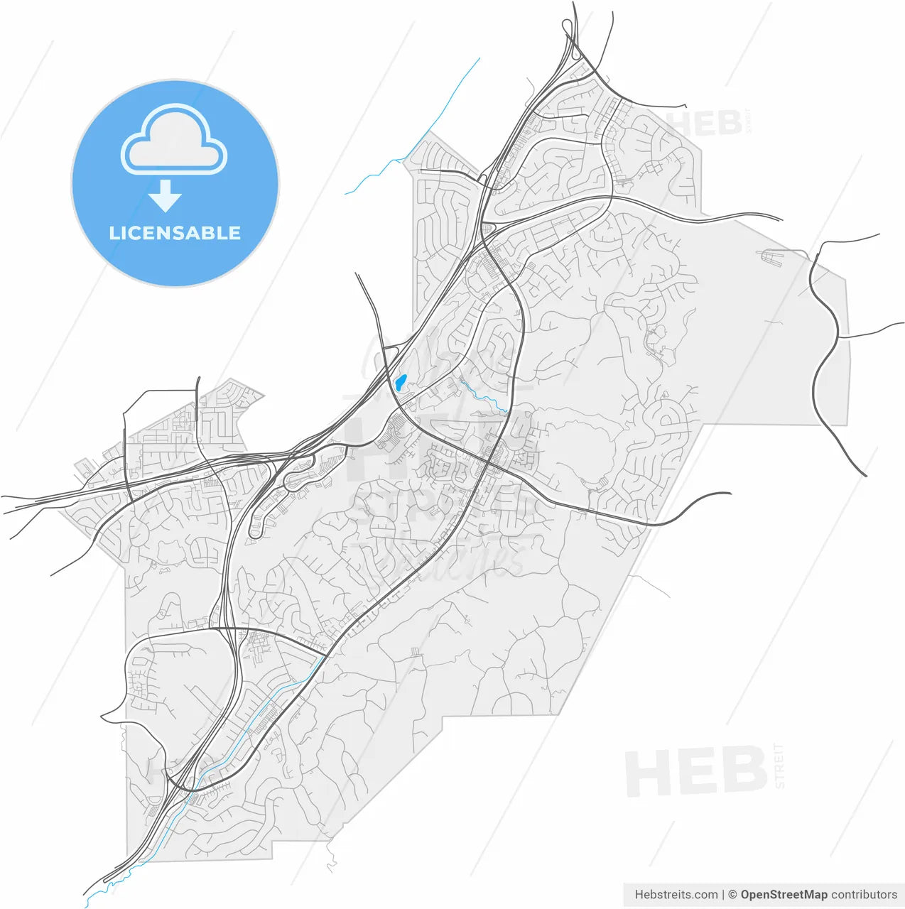 Diamond Bar, California, United States, high resolution vector map - Instant download PDF and JPG