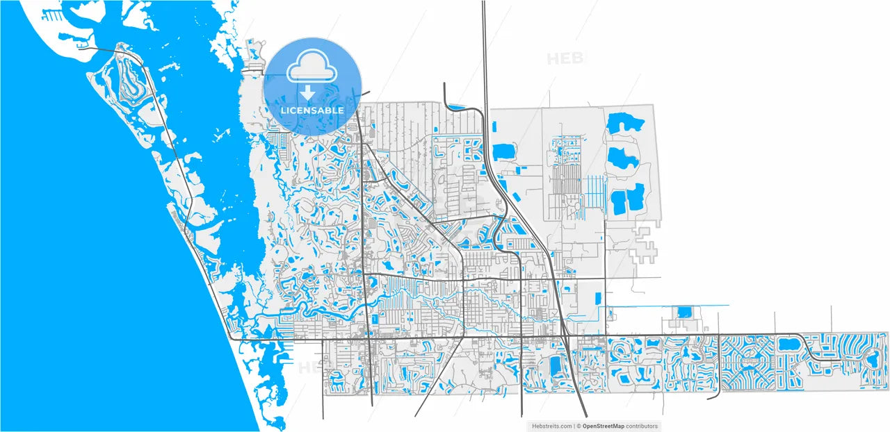 Bonita Springs, Florida, United States, high resolution vector map - Instant download PDF and JPG