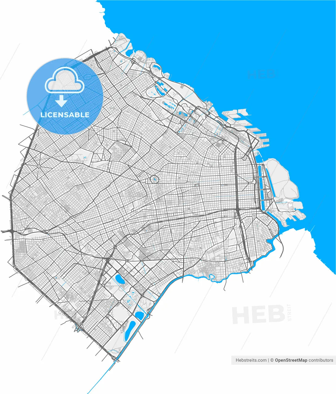 Buenos Aires, Argentina, high resolution vector map - Instant download PDF and JPG