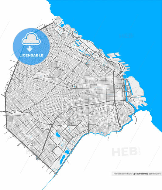 Buenos Aires, Argentina, high resolution vector map - Instant download PDF and JPG