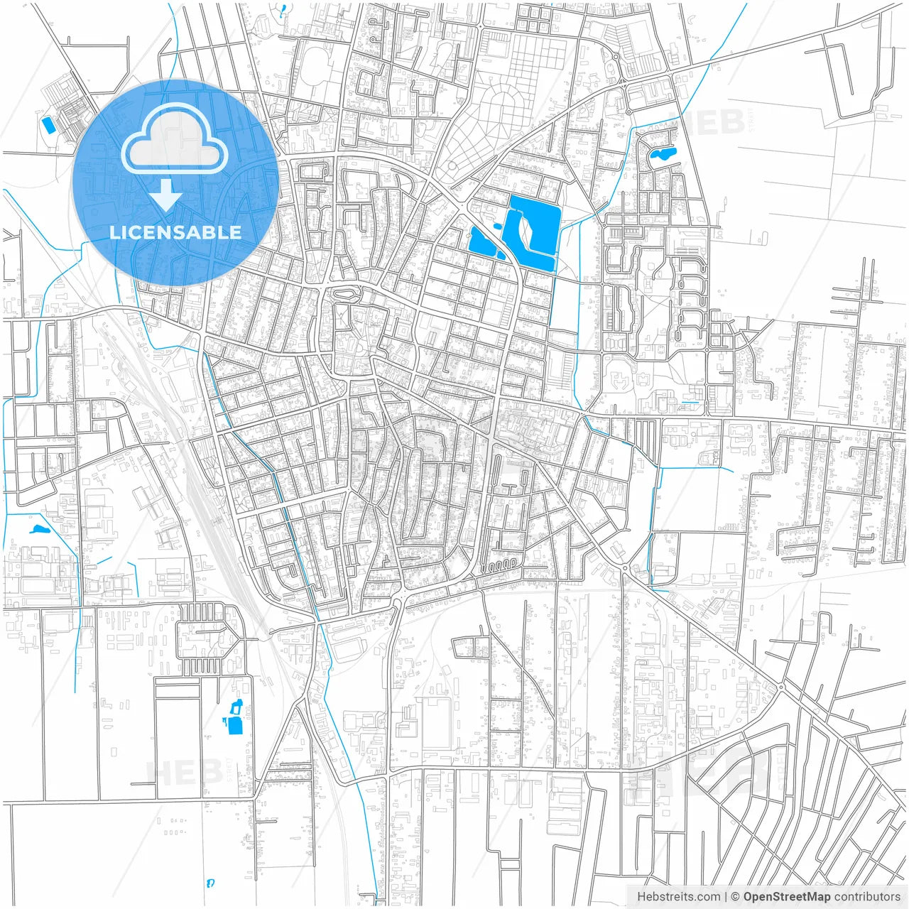 Nyíregyháza, Szabolcs-Szatmár-Bereg, Hungary, city map with high resolution roads.