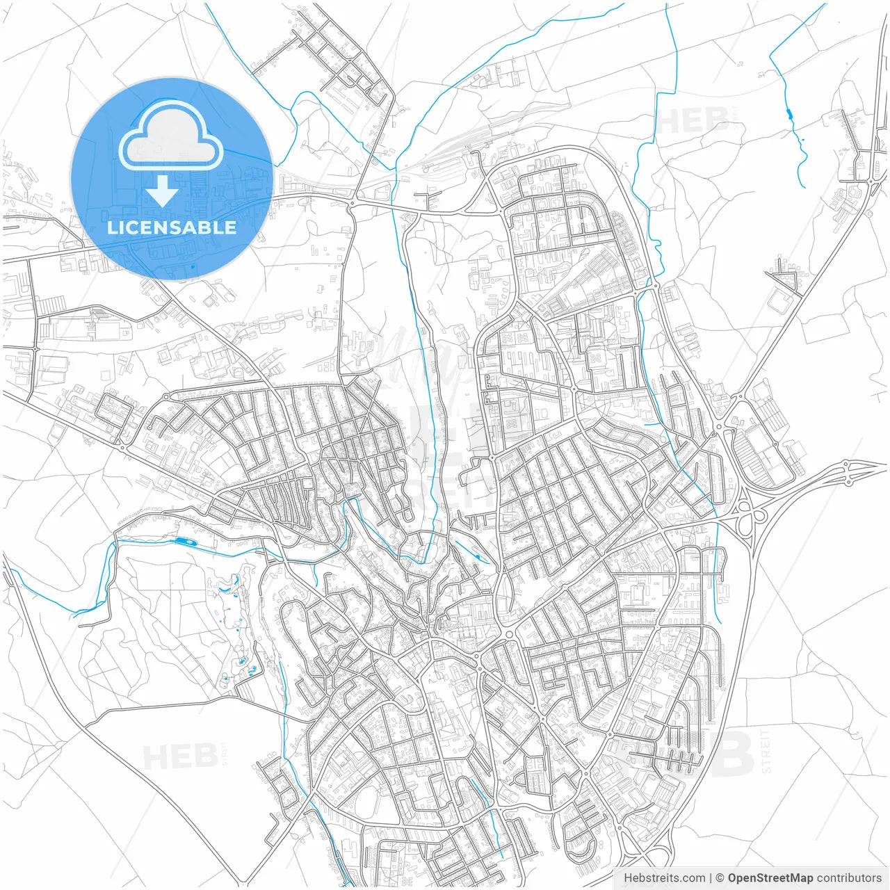 Veszprém, Veszprém, Hungary, city map with high resolution roads.