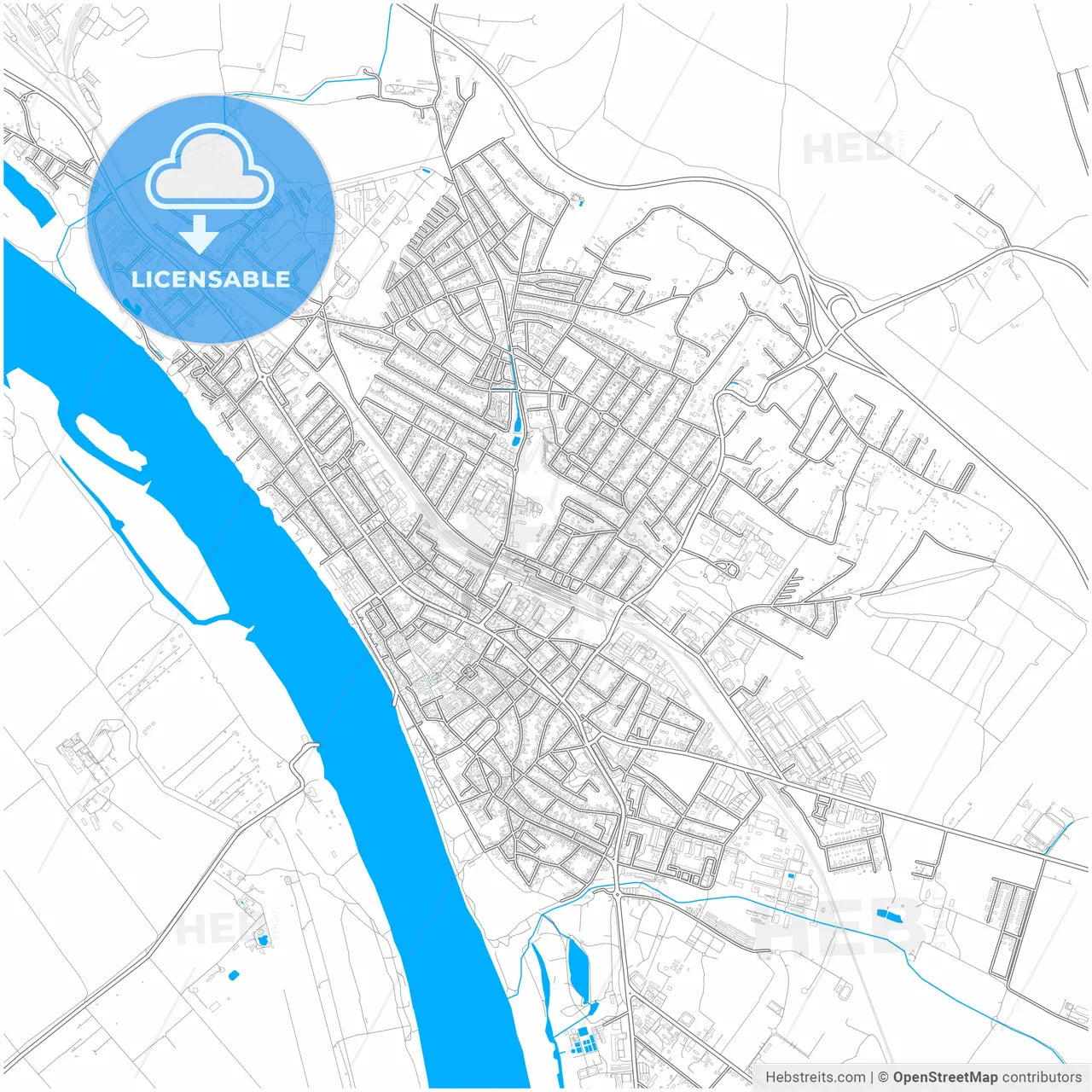 Vác, Pest, Hungary, city map with high resolution roads.