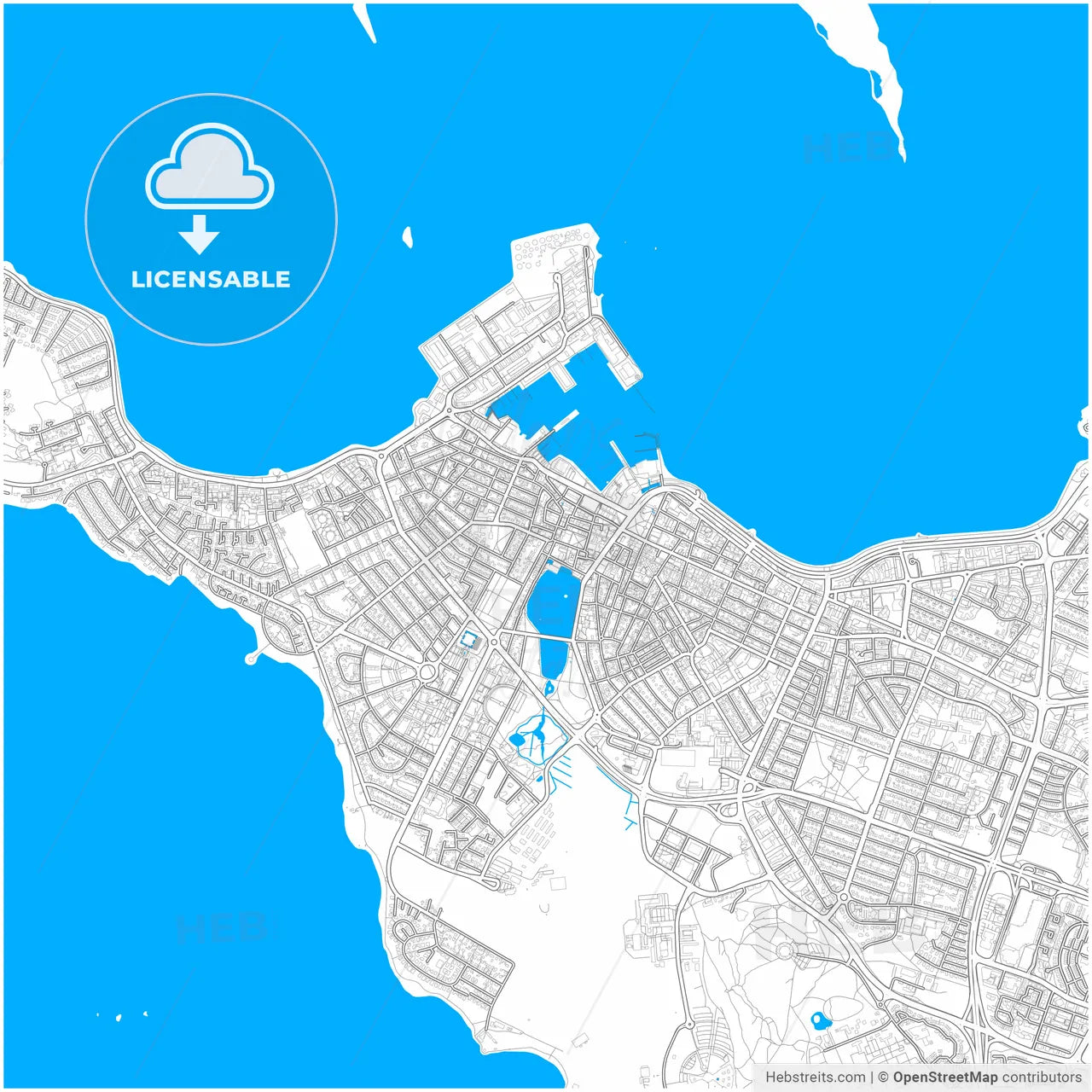 Reykjavík, Reykjavík, Iceland, city map with high resolution roads.