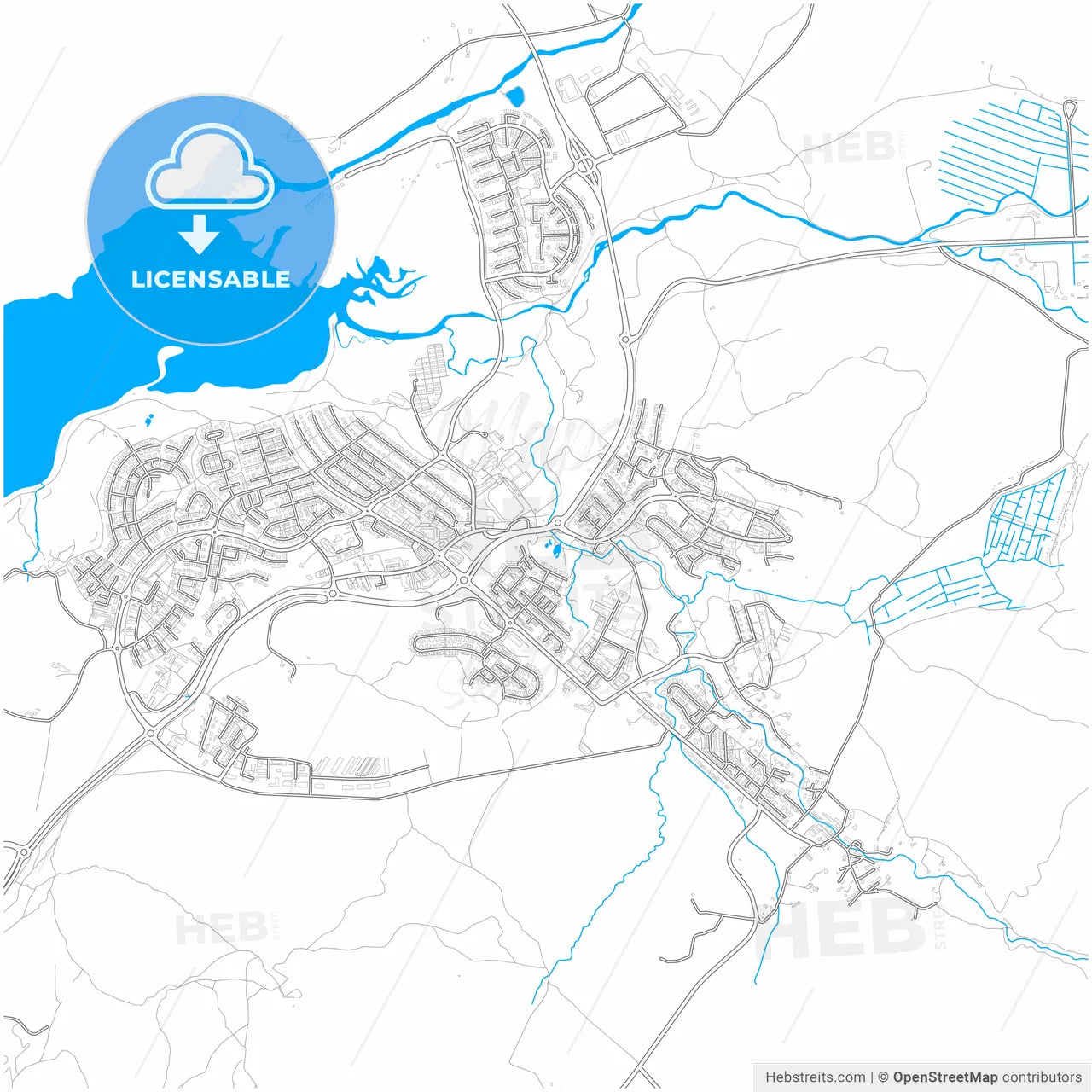 Mosfellsbær, Mosfellsbær, Iceland, city map with high resolution roads.