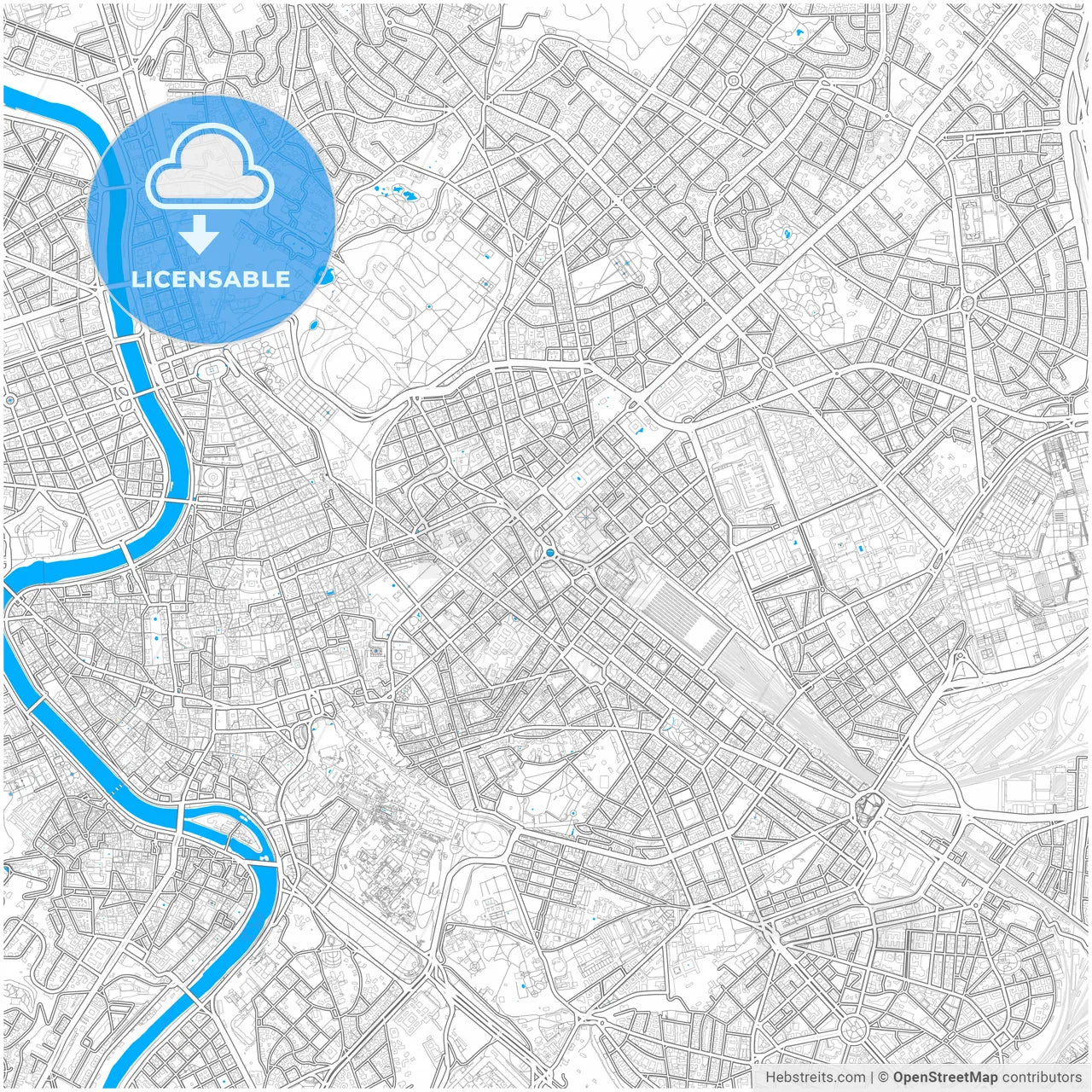 Rome, Lazio, Italy, city map with high resolution roads.