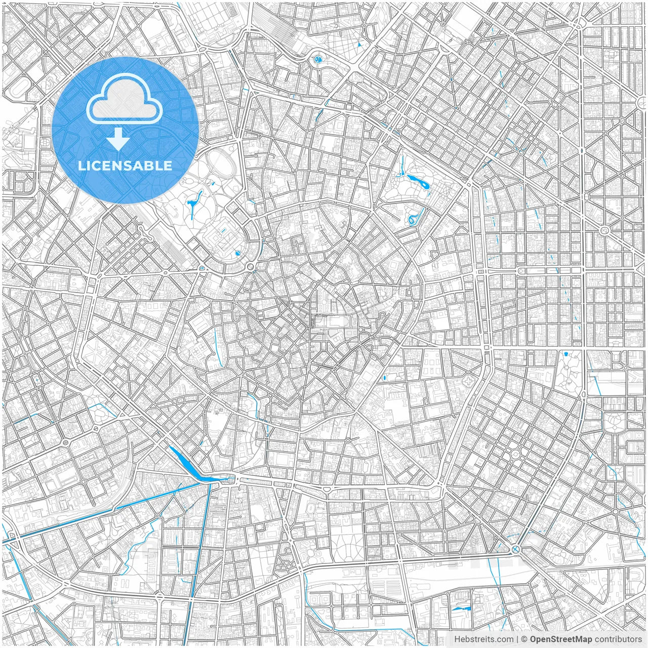 Milan, Lombardy, Italy, city map with high resolution roads.