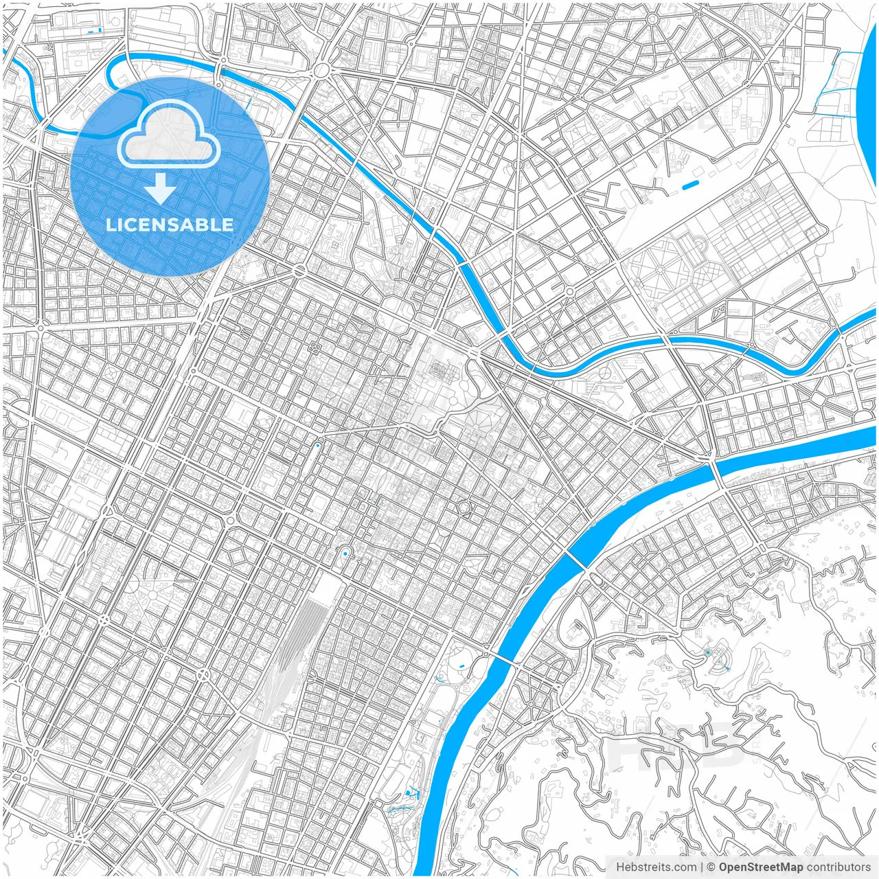 Turin, Piedmont, Italy, city map with high resolution roads.