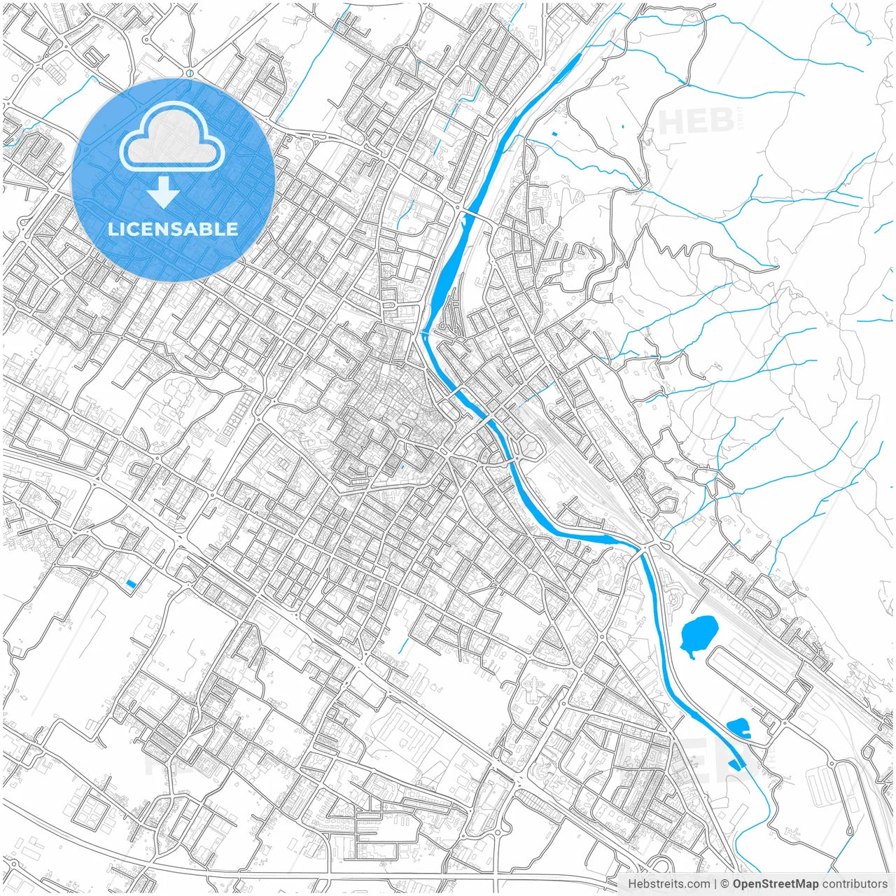 Prato, Tuscany, Italy, city map with high resolution roads.