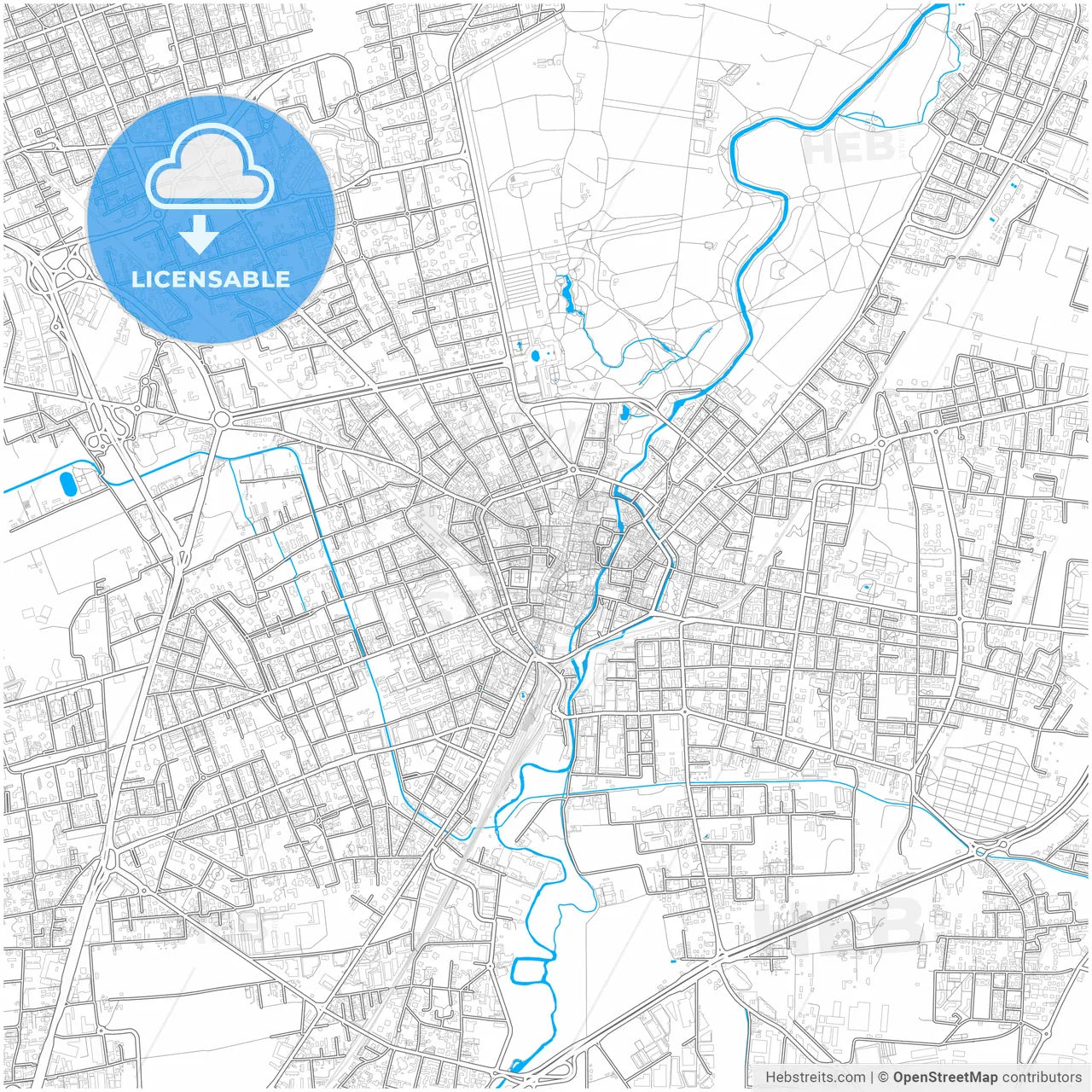 Monza, Lombardy, Italy, city map with high resolution roads.