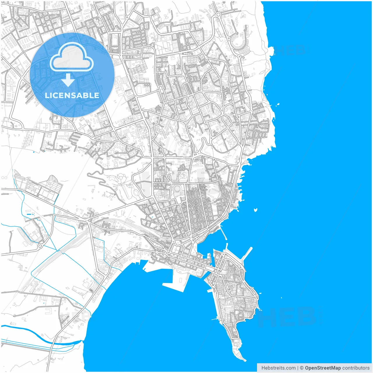 Syracuse, Sicily, Italy, city map with high resolution roads.