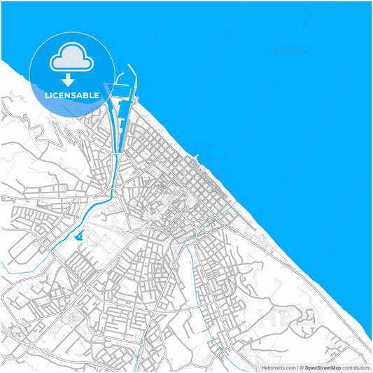 Pesaro, Marche, Italy, city map with high resolution roads.