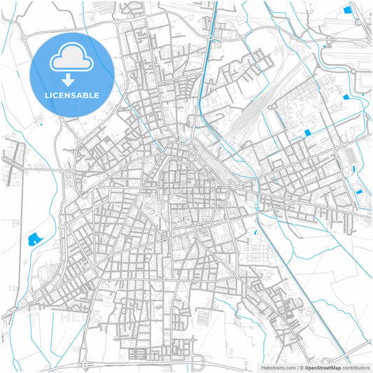 Novara, Piedmont, Italy, city map with high resolution roads.