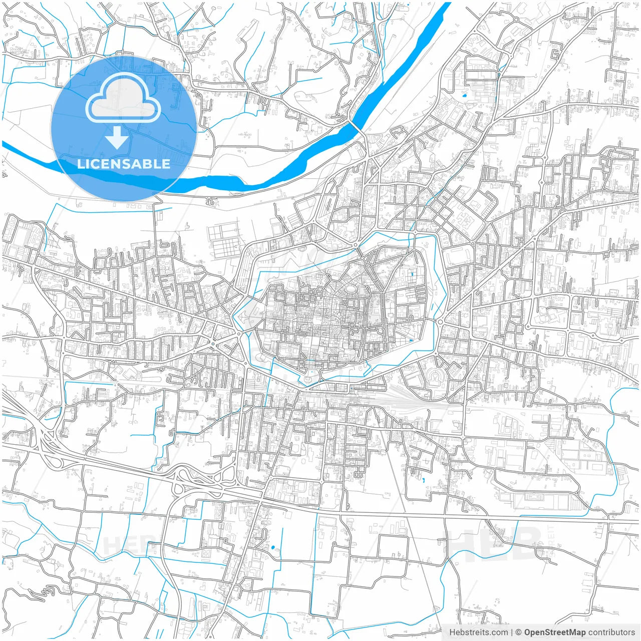 Lucca, Tuscany, Italy, city map with high resolution roads.