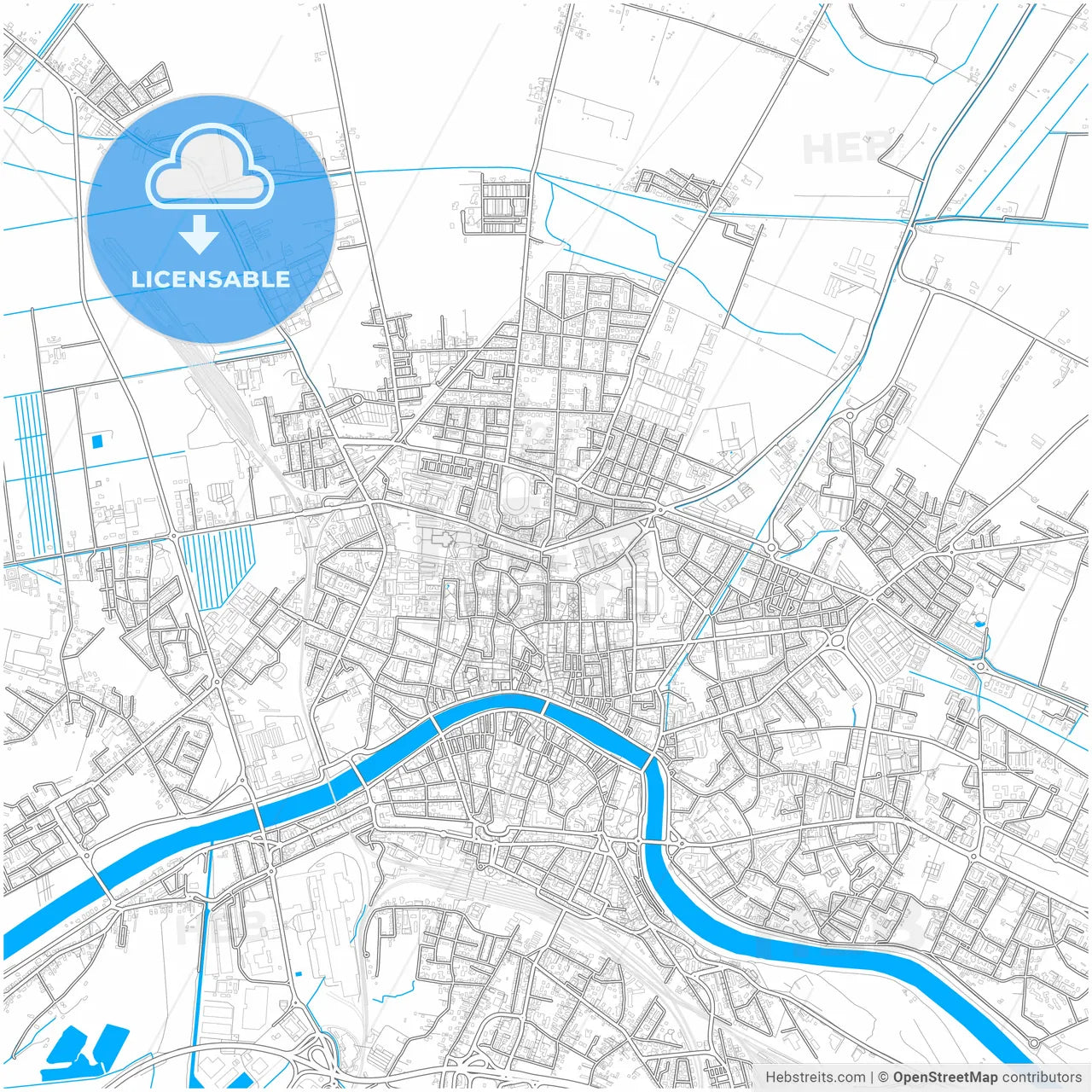 Pisa, Tuscany, Italy, city map with high resolution roads.