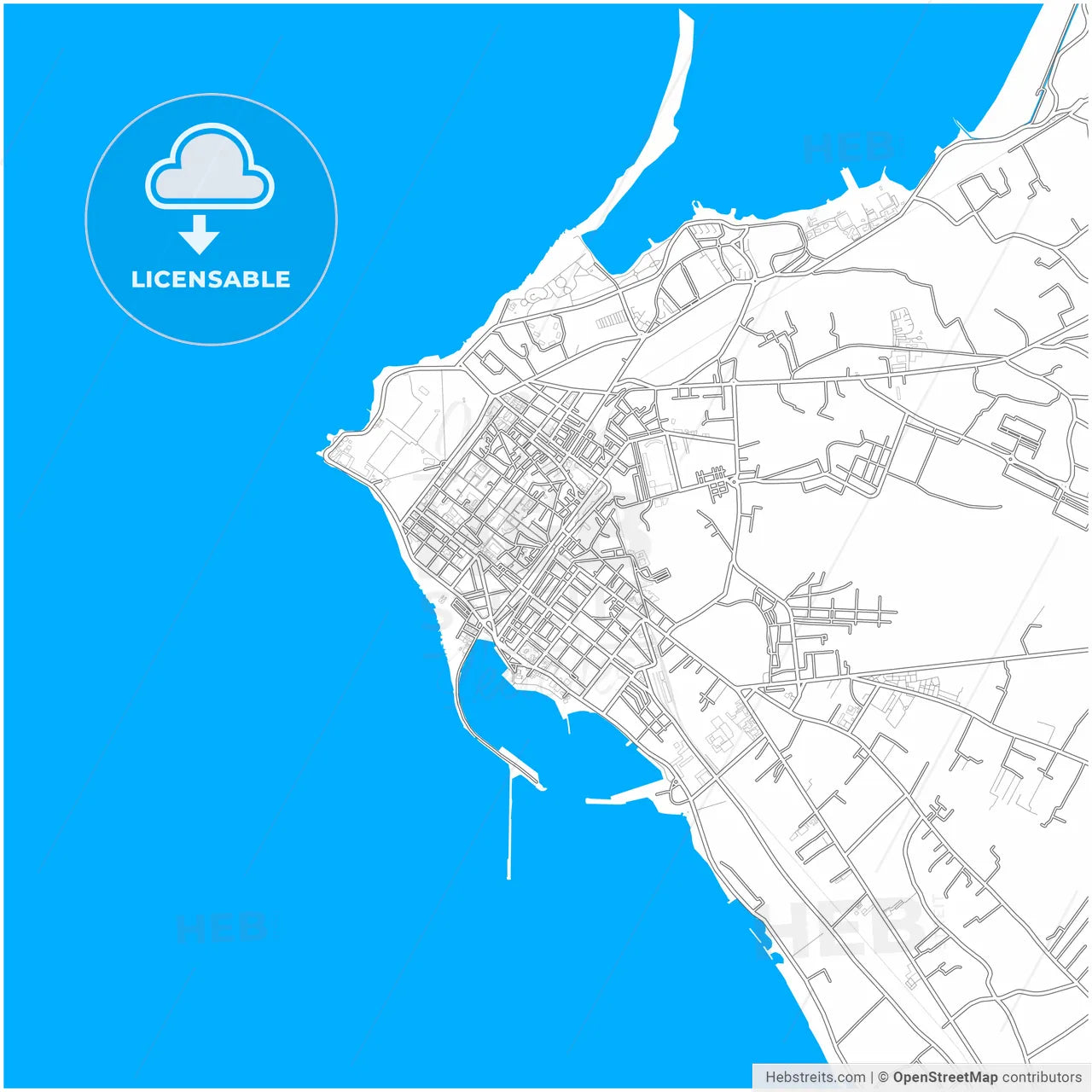 Marsala, Sicily, Italy, city map with high resolution roads.