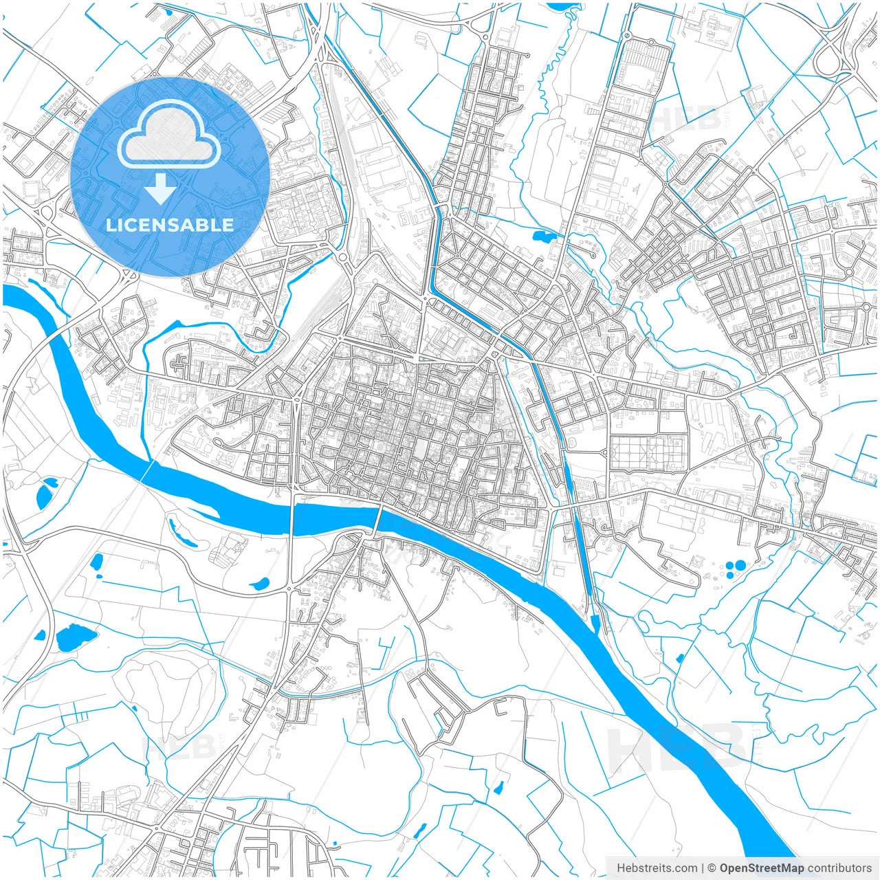 Pavia, Lombardy, Italy, city map with high resolution roads.