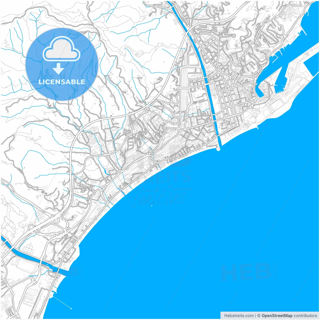 Savona, Liguria, Italy, city map with high resolution roads.