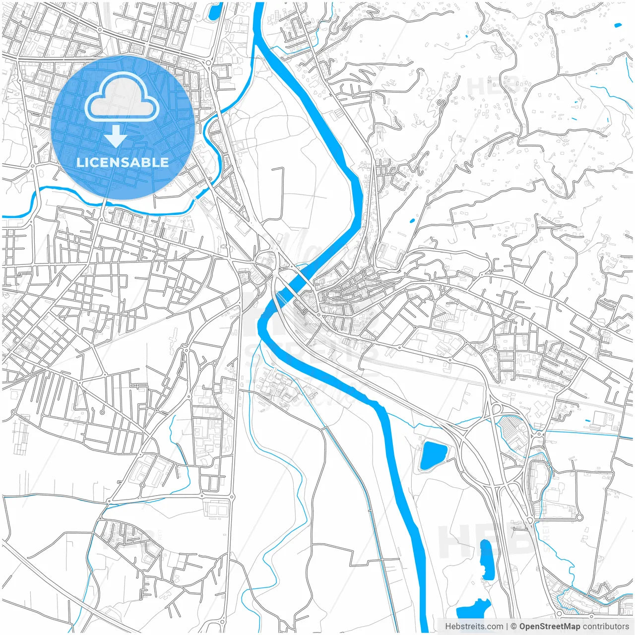 Moncalieri, Piedmont, Italy, city map with high resolution roads.