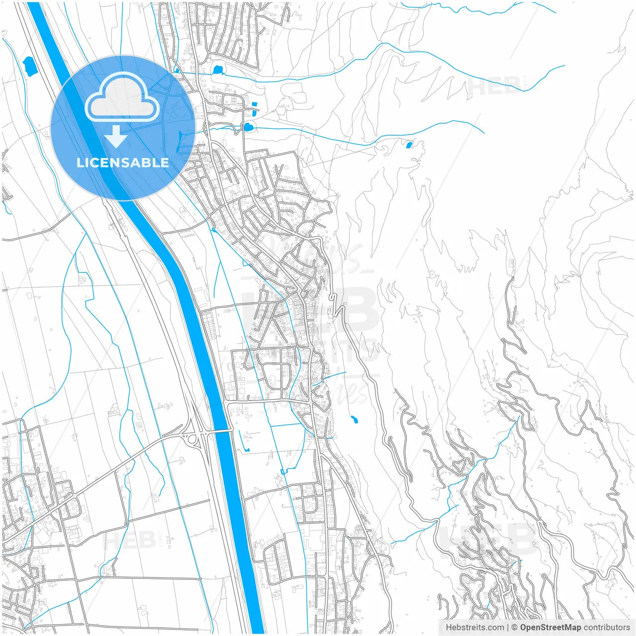 Vaduz, Liechtenstein, city map with high resolution roads.