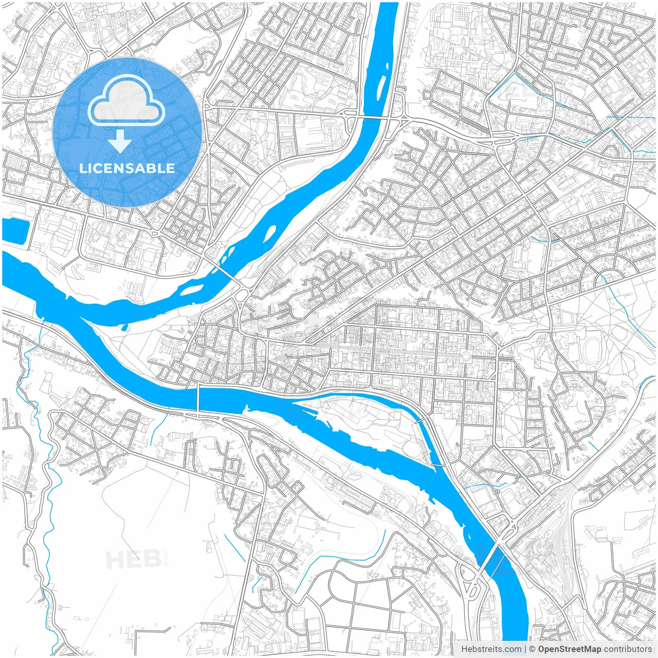 Kaunas, Kaunas County, Lithuania, city map with high resolution roads.
