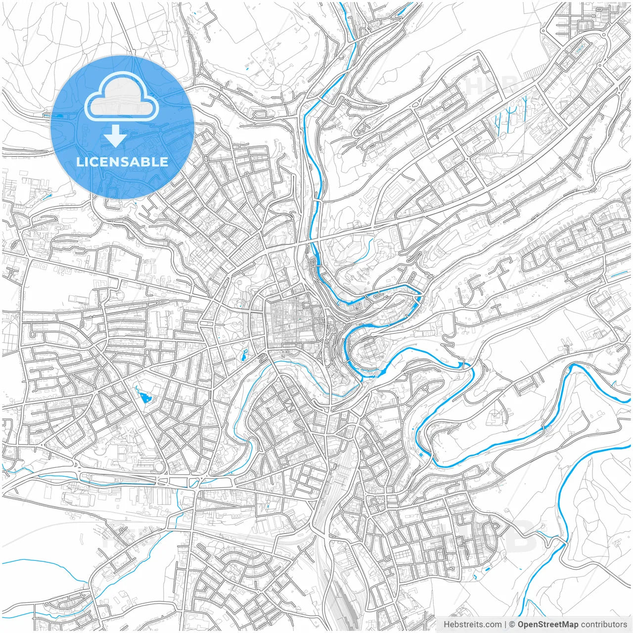 Luxembourg City, Luxembourg, Luxembourg, city map with high resolution roads.