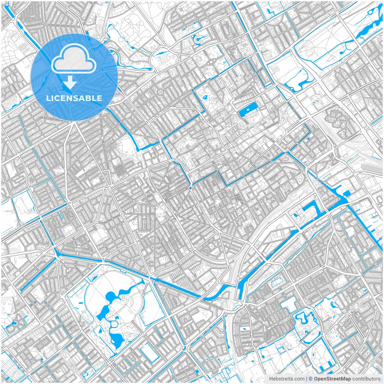 The Hague, South Holland, Netherlands, city map with high resolution roads.