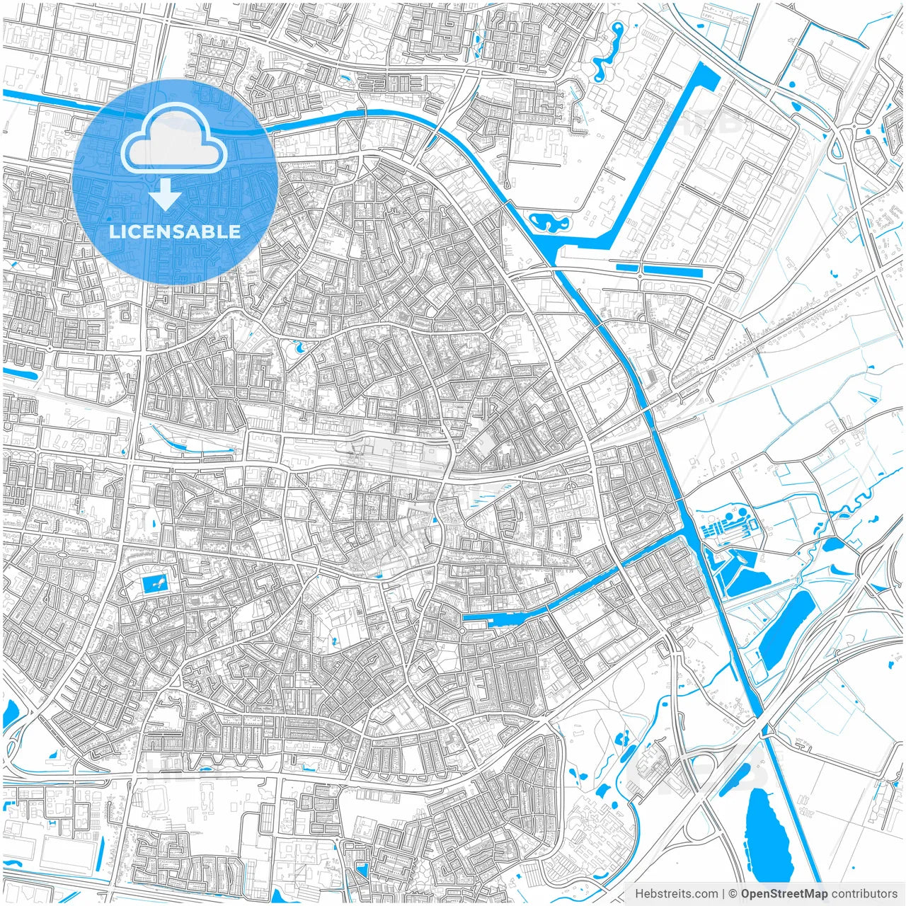Tilburg, North Brabant, Netherlands, city map with high resolution roads.