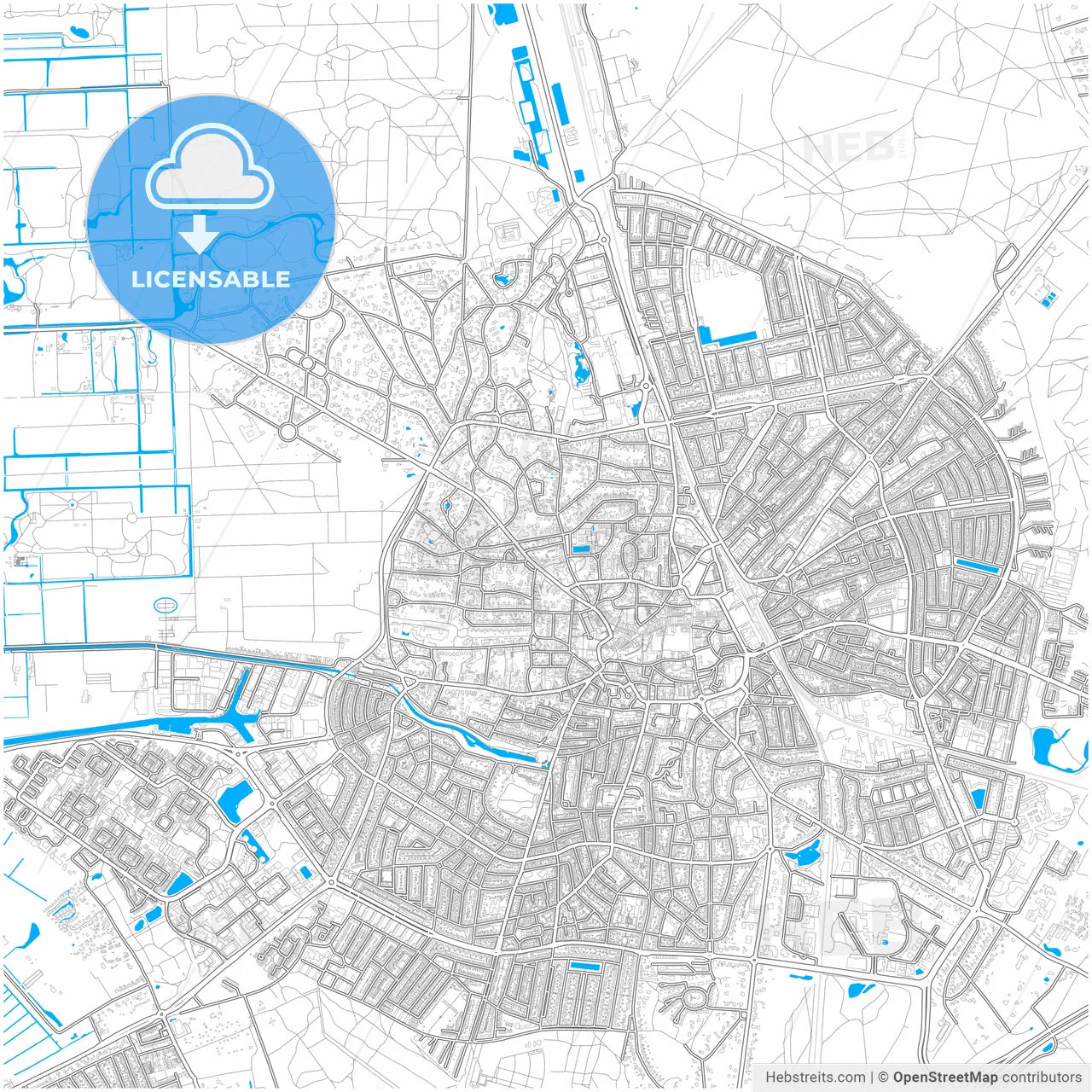 Hilversum, North Holland, Netherlands, city map with high resolution roads.